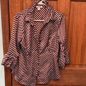 dressbarn Red and Black Checkered Blouse